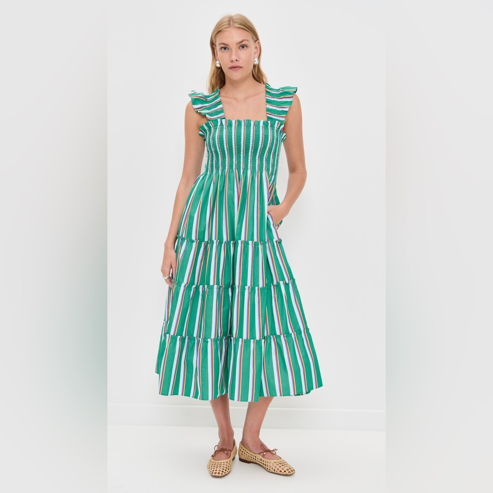 NWT Hill House Ellie Nap Dress Sunset Stripe Green Smocked Tiered XXS